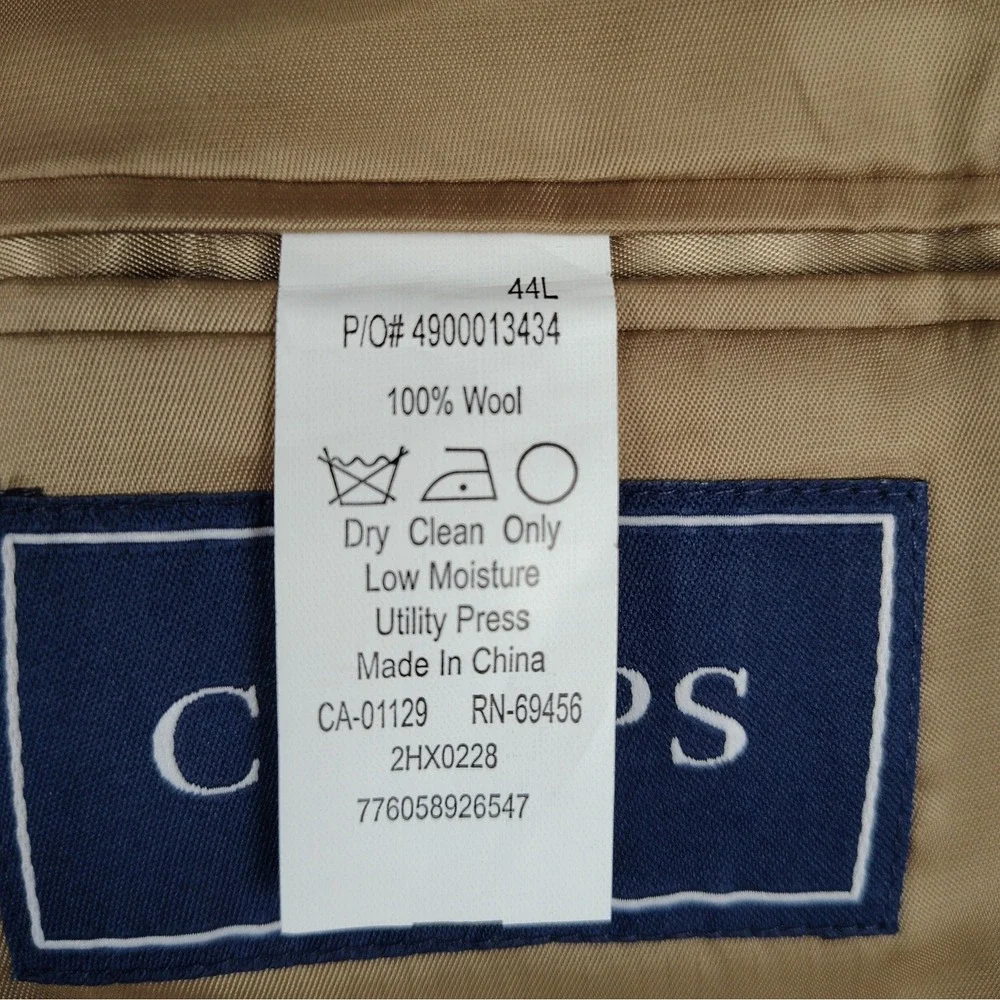 Chaps Sport Coat Mens 44L Brown Tan Check 100% Wool Two Button Blazer Jacket